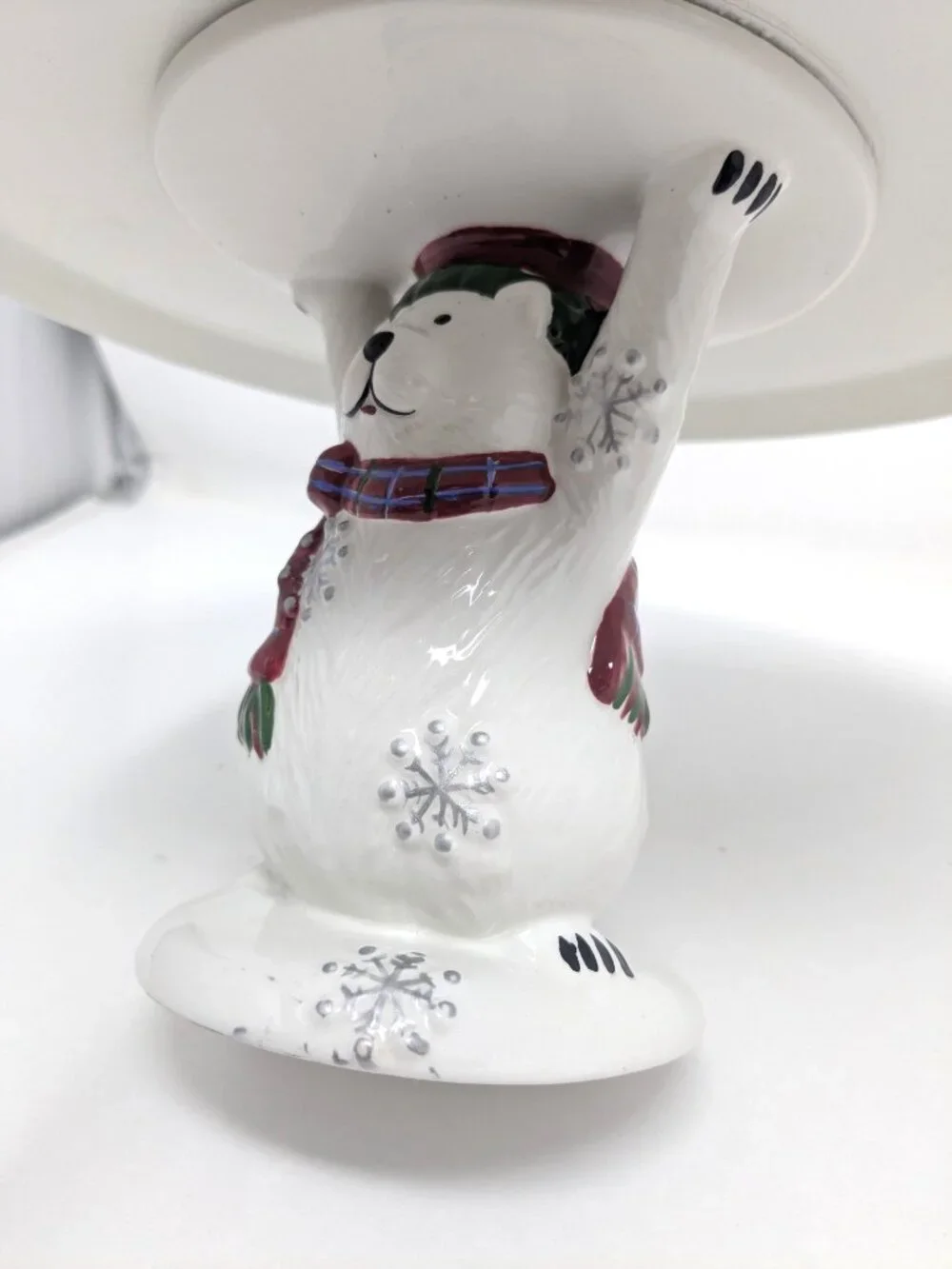 Pfaltzgraff Christmas Pedestal Plate Snow Bear Holiday Cake or Petit Four NIB